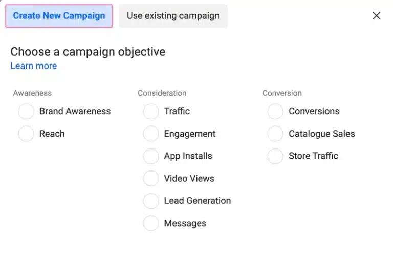 Meta campaign Objectives
